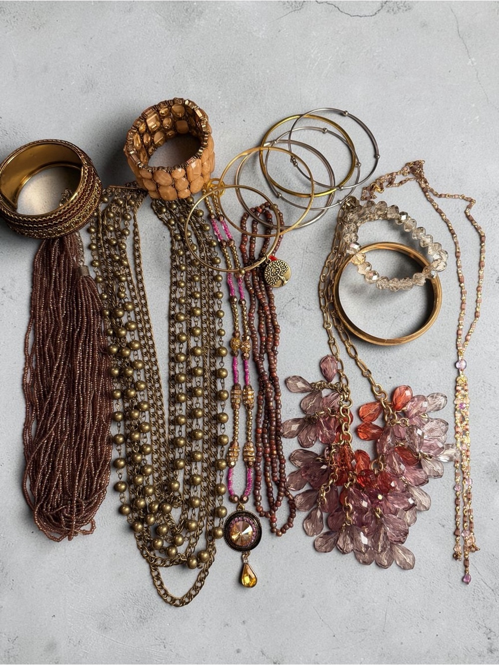 Mixed Gold and Pink Statement Necklace & Bracelet Set